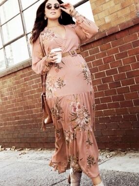 CITY CHIC Trendy Plus Grand Wrap Floral Maxi Dress Guava Sz XXL